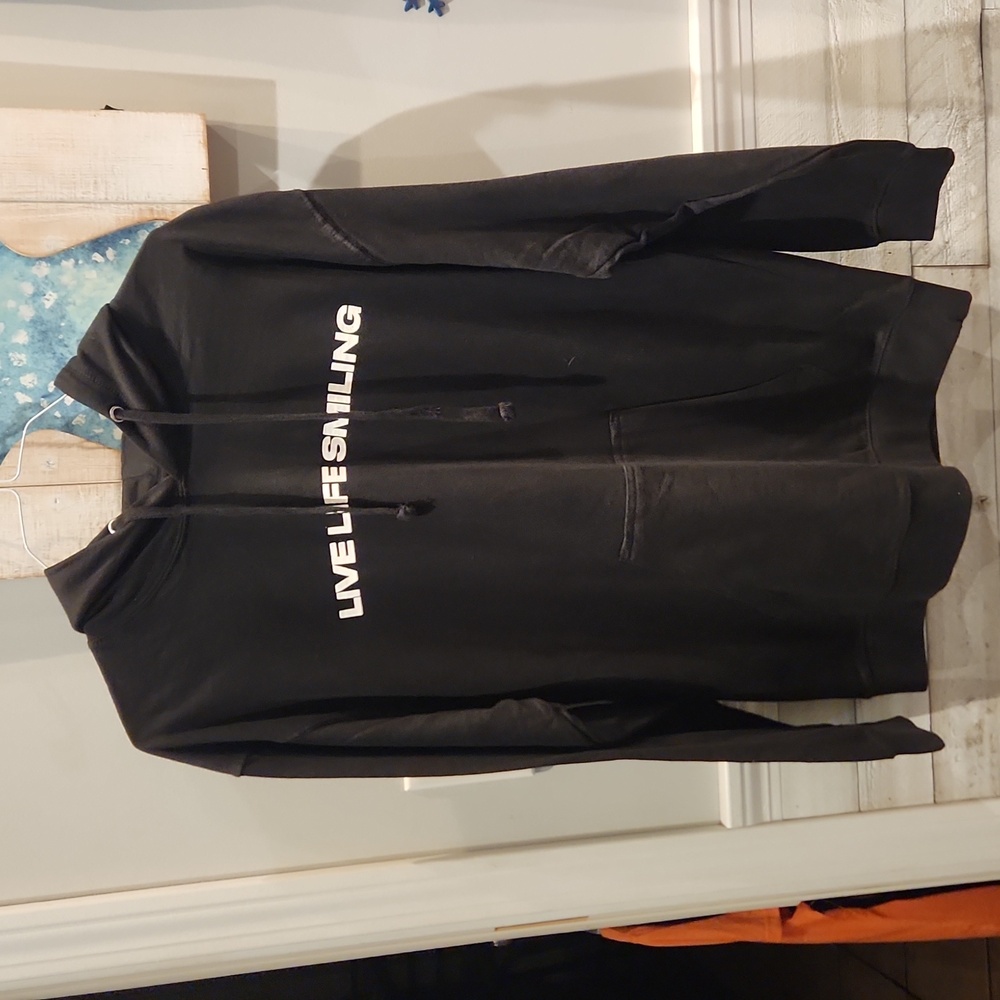 EUC Prince Royce Live Life Smiling Women's sz L Sweatshirt w/hoodie front pouch